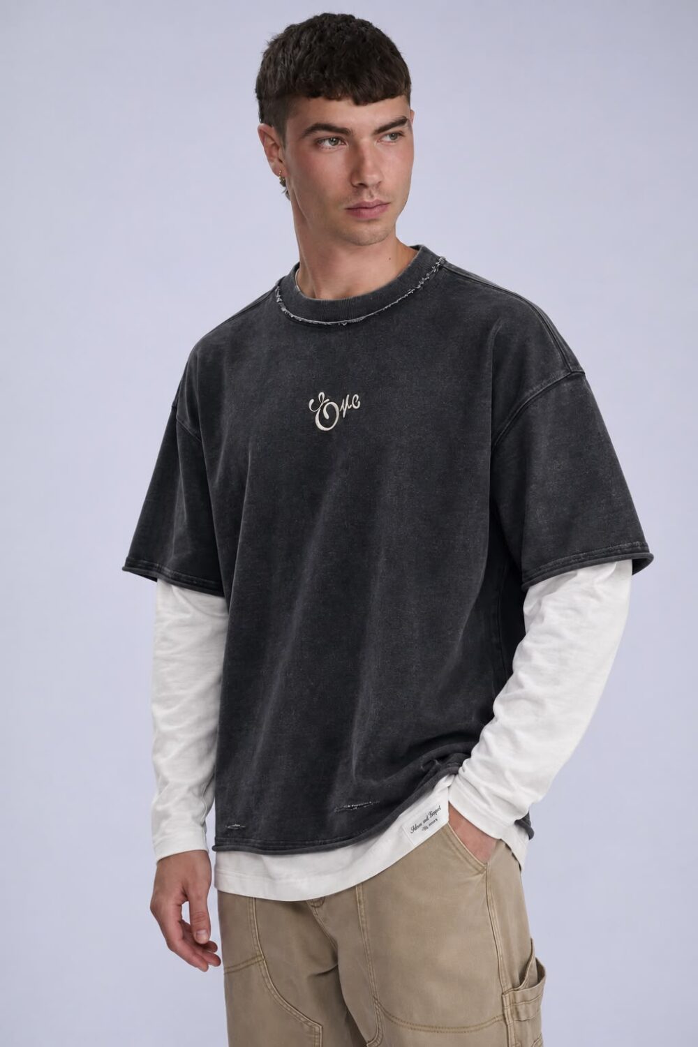 LSS261010 FLORAL TWO-LAYER OVERSIZED T-SHIRT