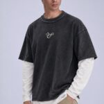 LSS261010 FLORAL TWO-LAYER OVERSIZED T-SHIRT